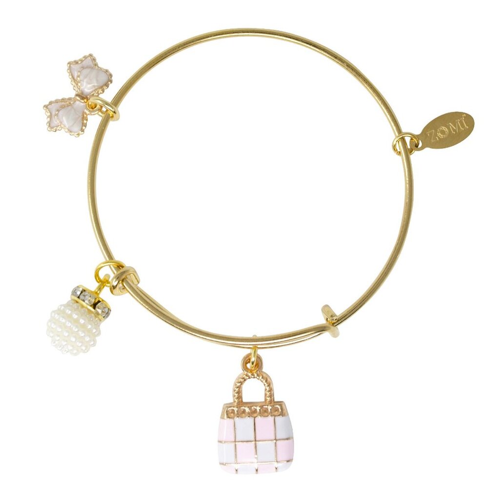 Purse & Bow Gold Bangle Bracelet